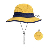 LIJX women's yellow waterproof foldable wide brim sun hat top view showing shade and protection.
