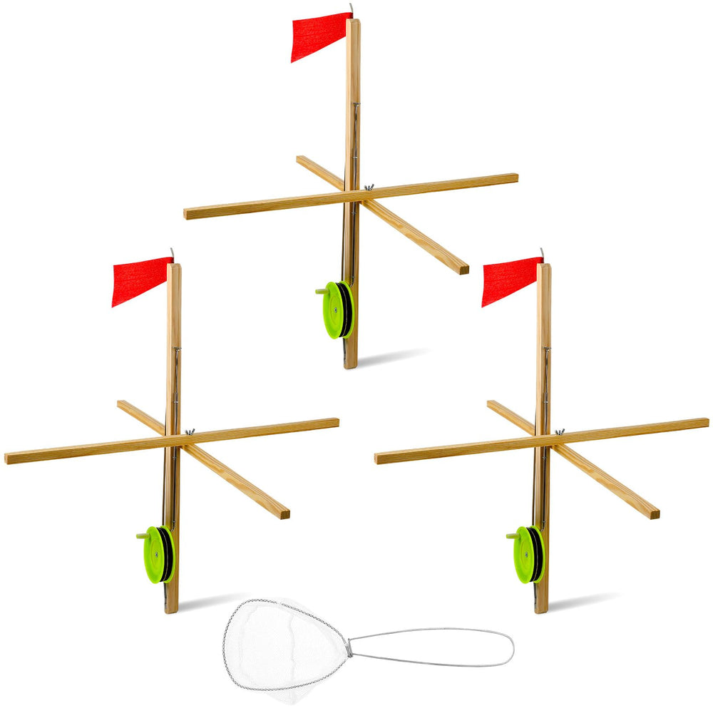 Liliful 3-pack ice fishing tip ups front view for quick hole monitoring.