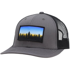 LINDO Trucker Hat Tree Line Sunset Gray/Black front view