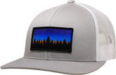 LINDO Trucker Hat Tree Line Sunset Silver White - front view