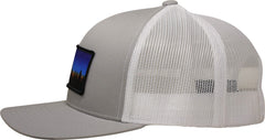 LINDO Trucker Hat Tree Line Sunset Silver White - side view
