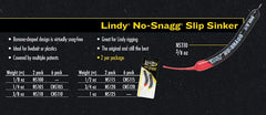 Lindy No-Snagg Slip Sinker enables snag-free glide for easy rigging and precise depth control.