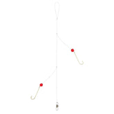 Lindy Old Guide's Secret Perch Rig Ruby Red close-up of hooks and beads for better bait attraction