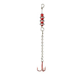 Lindy Perch Talker metallic red chrome closeup shows water displacement to attract perch