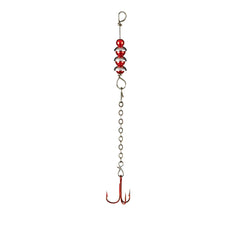 Lindy Perch Talker metallic red chrome closeup shows water displacement to attract perch