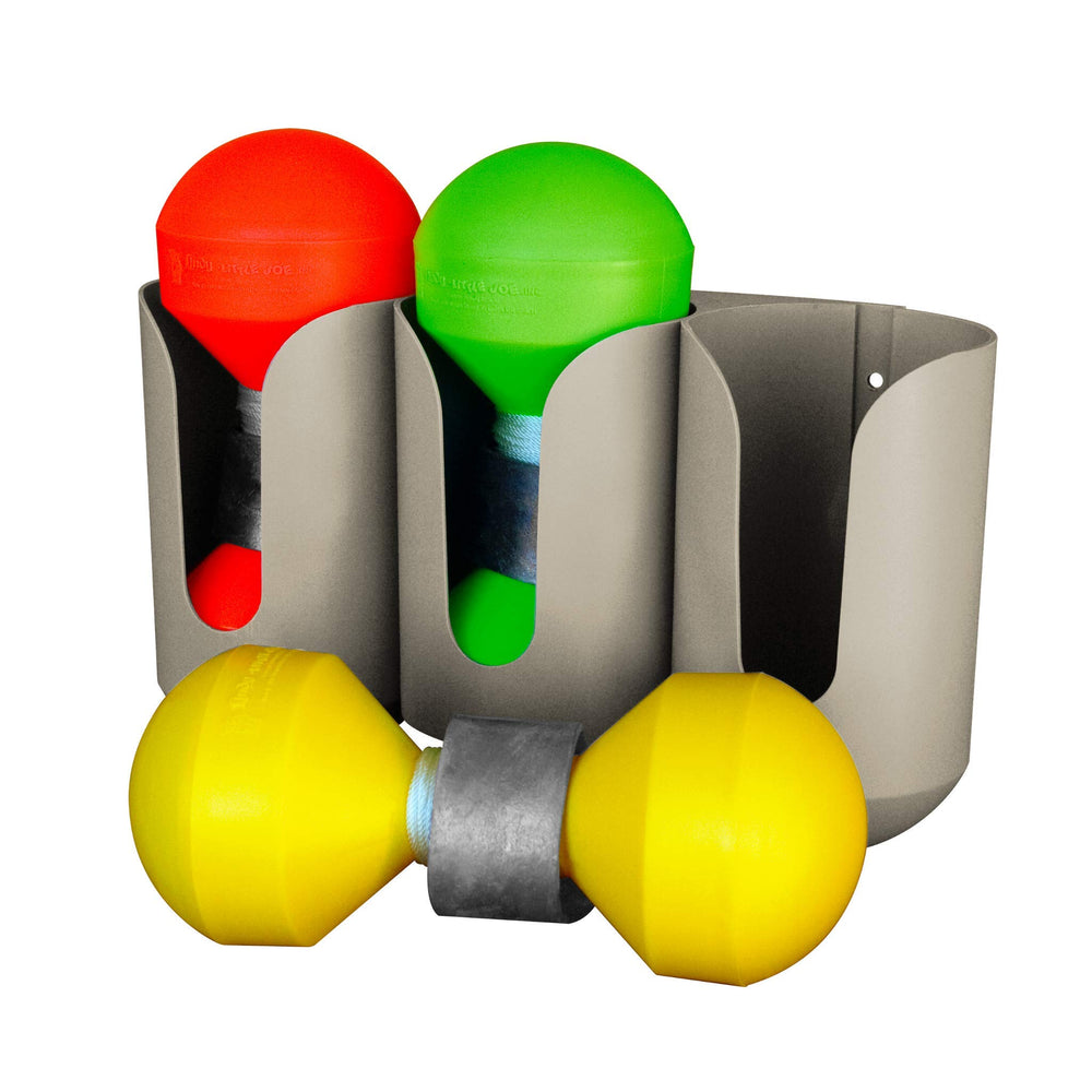 Lindy Tournament Marker Buoy Rack with barbell design resists drift in wind.