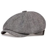 Linen men's newsboy flat cap dark gray - front view