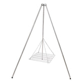 Lineslife campfire tripod grill-stand provides stable cooking on uneven ground