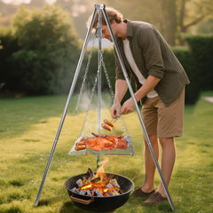 Lineslife Campfire Tripod height adjustment with pulley system for precise heat control