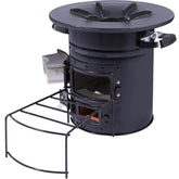 Lineslife rocket stove front view showcases durable outdoor cooking setup for camping.