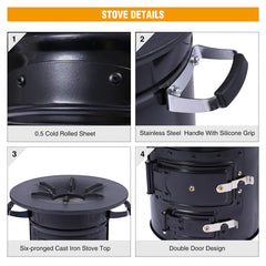 Lineslife rocket stove double doors ensure secure airflow and regulated burning.