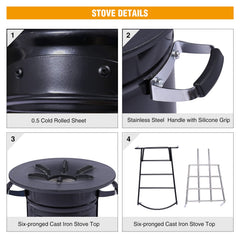 Lineslife rocket stove fire rack inside promoting efficient burn and full fuel use