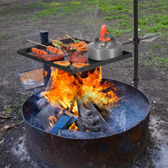 Lineslife assembled swivel grill setup enables quick camp meals.