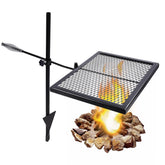 Lineslife Swivel Campfire Grill Grate assembly shows durable steel for outdoor cooking.