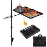 Lineslife Swivel Campfire Grill side view highlights 360° rotation for even cooking.