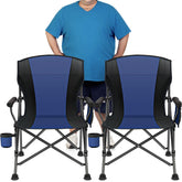 LING RONG 2-pack oversized folding camping chair blue-black opened for outdoor comfort.
