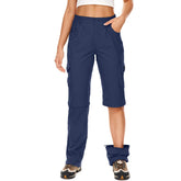 Linlon women's hiking pants navy zip-off demonstrate easy conversion for warm-weather treks