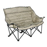 Lippert Big Bear sand folding loveseat extended for roomy outdoor lounging and comfort.