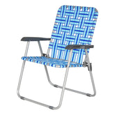 Lippert Blue Vintage XL webbed folding chair, side view, breathable nylon for outdoor comfort.
