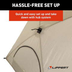 Lippert Picnic popup sun shelter with hub system for fast setup.