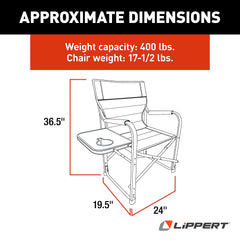 Lippert Scout Plus chair features an integrated cupholder for quick refreshment.