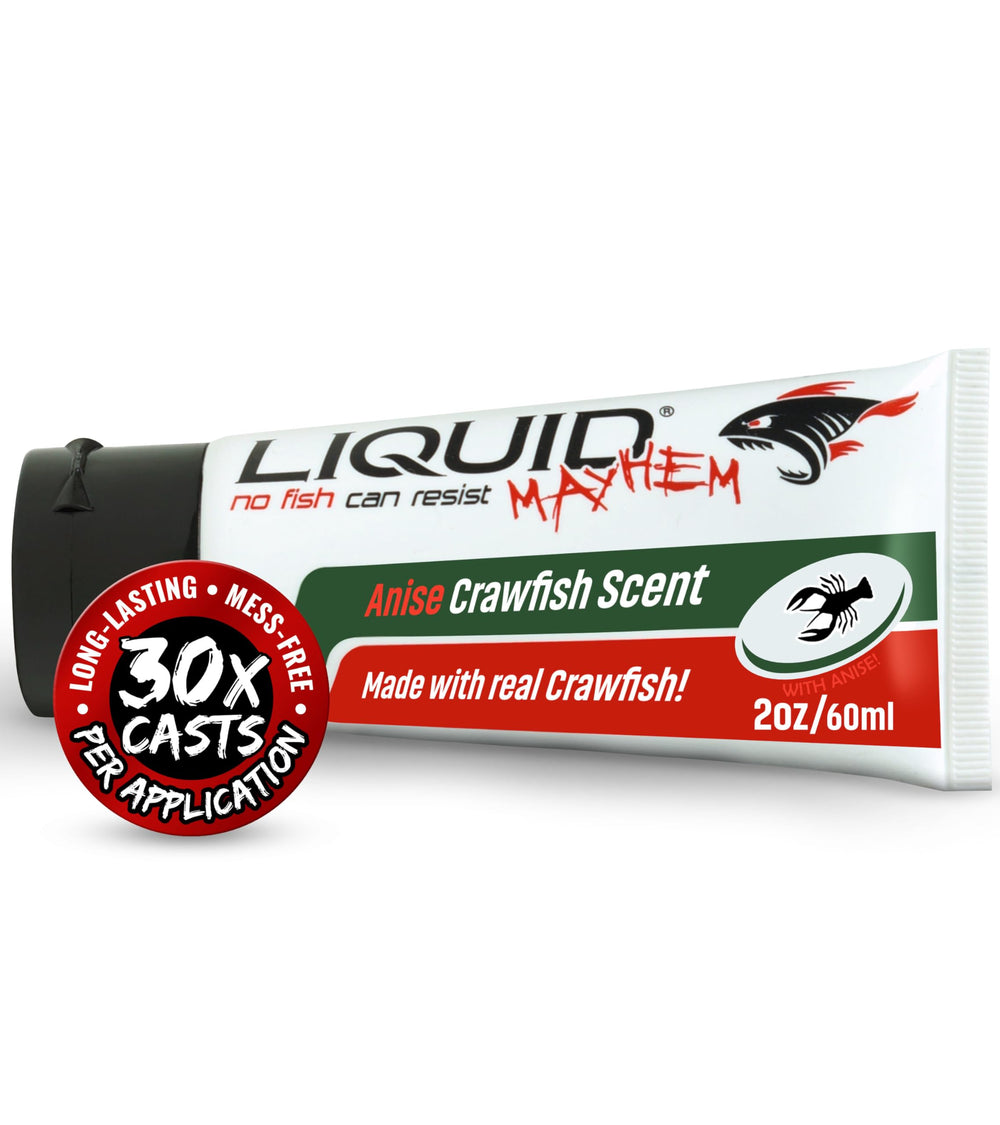 Liquid Mayhem Anise Crawfish Attractant Gel 60 ml tube front view