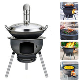 Litaitai wood stove with chimney pipes for reliable outdoor heating and cooking.