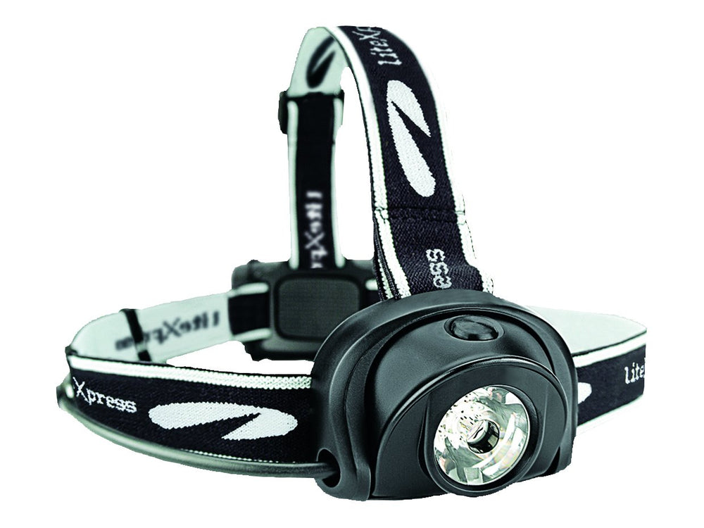 LiteXpress Liberty 113 headlamp front view with bright beam for hands-free night activities