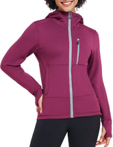 Little Donkey Andy Boysenberry fleece jacket front view showing full zip for easy layering