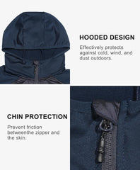 Little Donkey Andy navy jacket with zippered handwarmer pockets for secure items.