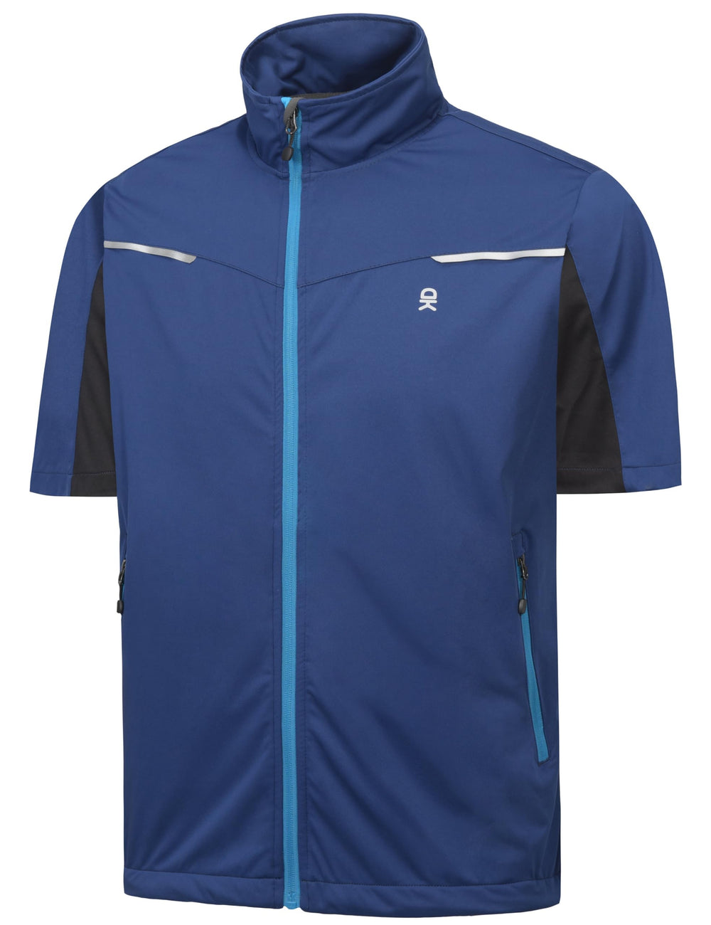 Little Donkey Andy softshell vest front in blue-black shows windproof design