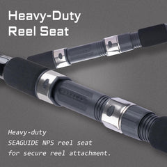Close-up of ergonomic shrink-wrapped grip on LITTMA surf rod