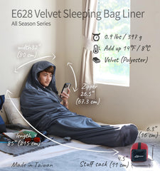 Litume sleeping bag liner hood-drawstring image illustrating snug mummy-style fit.