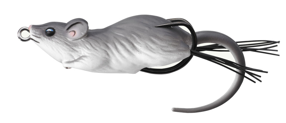 Live Target Float Mouse lure in grey-white delivers lifelike action for freshwater and light saltwater casting
