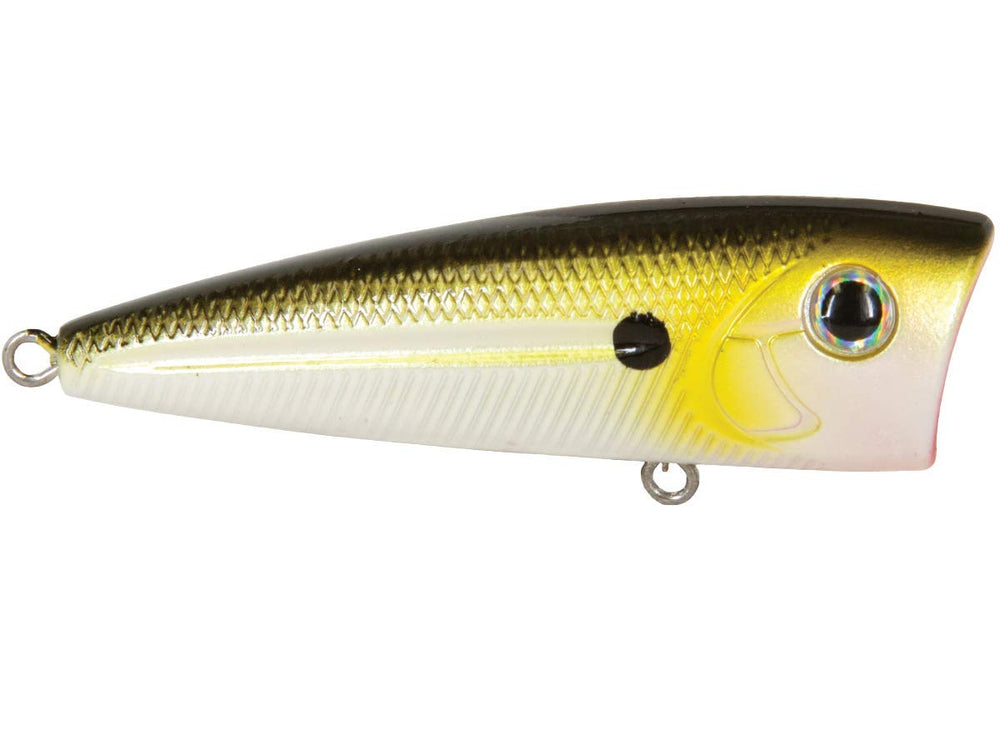 Livingston Lures Walk N Pop 67 Tennessee Shad, side view highlighting sound chamber action.