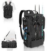 Front view of LIWSHWZ fishing tackle backpack with rod holders