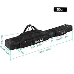 Lixada fishing rod case interior layout shows three compartments for organized gear.