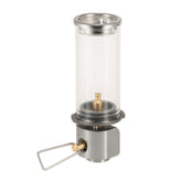Lixada lamp light butane lantern front view lit at dusk for campsite ambience