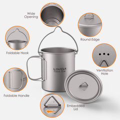 Lixada lightweight titanium camping cookware ideal for backpackers