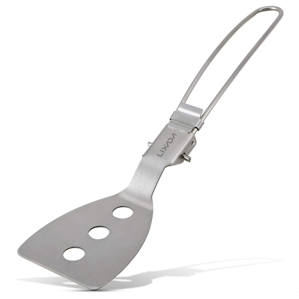 Lixada stainless steel folding spatula unfolded 21 cm for versatile outdoor cooking.