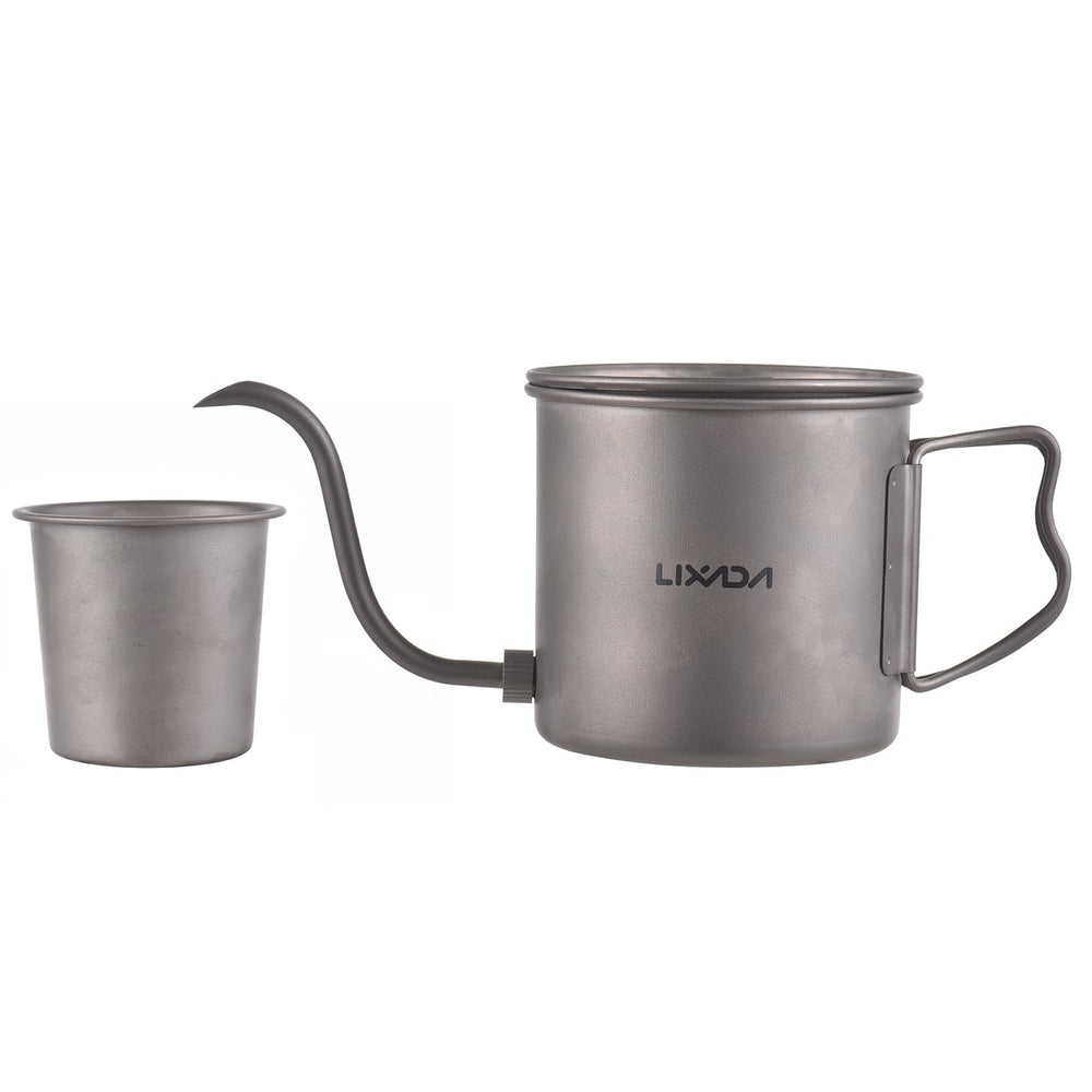 Lixada titanium camping kettle with gooseneck pour for precise coffee brewing.