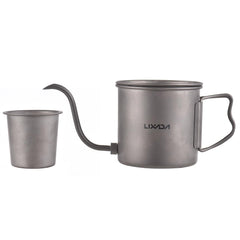 Lixada titanium camping kettle with gooseneck pour for precise coffee brewing.