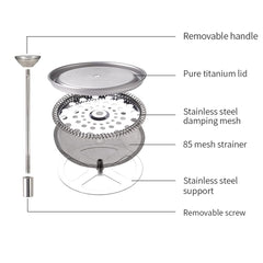 Lixada titanium French Press with foldable handle folded for compact storage