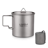 Lixada titanium pot foldable-handles for easy setup and compact packability.