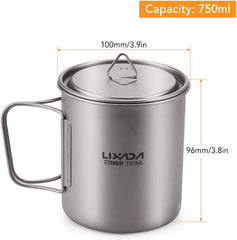 Lixada titanium pot with recessed lid minimizing heat loss