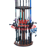 Lnmuzm 360-degree rotating wood fishing rod holder enables easy access to any rod.