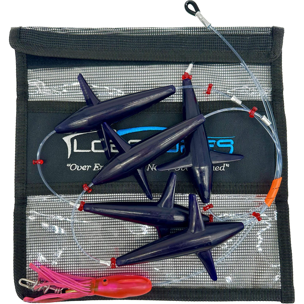 Lobo Lures Prattling Tuna Teaser Daisy Chain creating surface action to attract pelagic fish