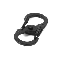 Lockable 8-shaped buckle silver anti-theft design highlighted on metal keychain.