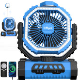 Lollyes portable camping fan with LED lantern in blue for a compact, all-in-one outdoor light.