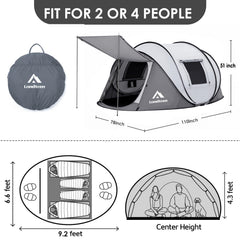 Londtren pop-up tent side entrance with vestibule for muddy gear storage and quick access